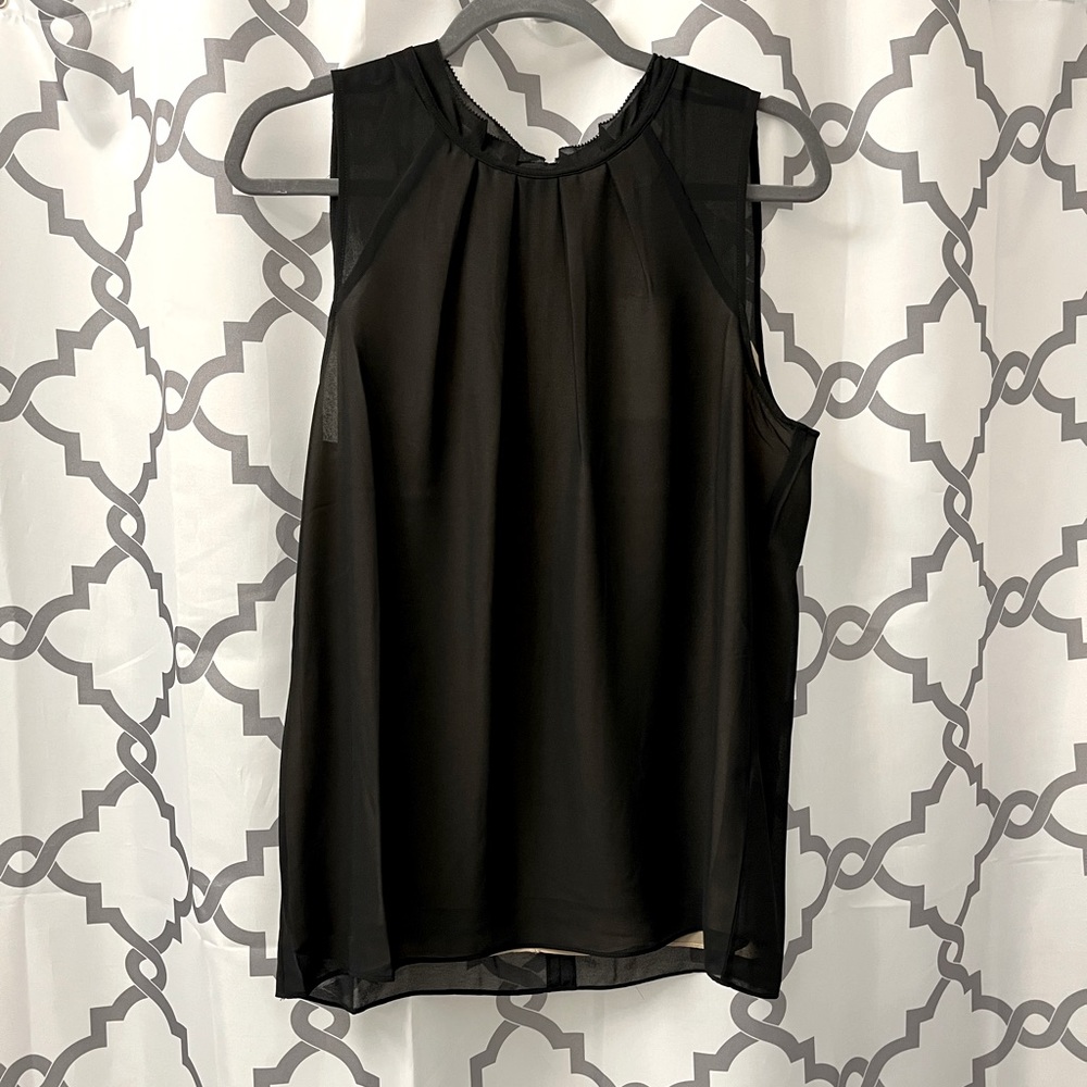 NEW ROSE + OLIVE black pleated neck blouse - size L